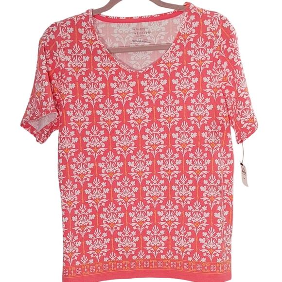 Talbots The Talbots Tee Women's Sz XP Orange White V Neck Short Sleeve Soft Knit - Picture 3 of 11